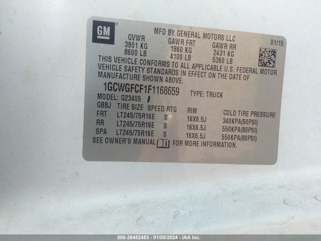 Chevrolet Express 2500 Work Van 2015 1GCWGFCF1F1168659 Image 9