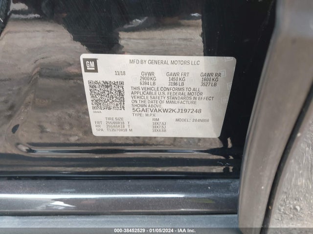 2019 BUICK ENCLAVE AWD ESSENCE VIN: 5GAEVAKW2KJ197248