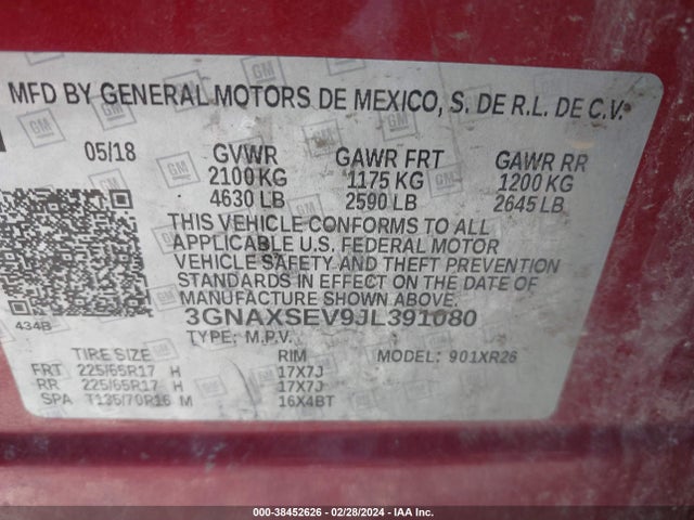 Chevrolet EQUINOX LT 2018 3GNAXSEV9JL391080 Image 9