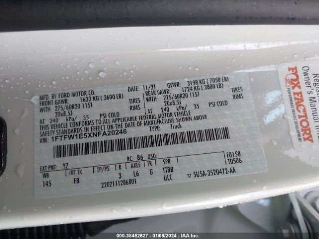 1FTFW1E5XNFA20246 Ford F-150 Xlt