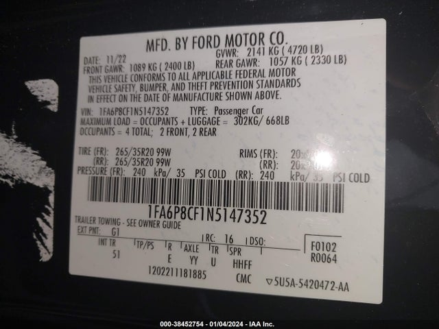 Ford Mustang Gt Premium Fastback 2022 1FA6P8CF1N5147352 Image 9