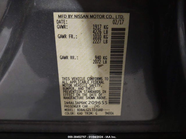 Nissan Altima 2.5 S 2017 1N4AL3AP6HC209655 Image 9