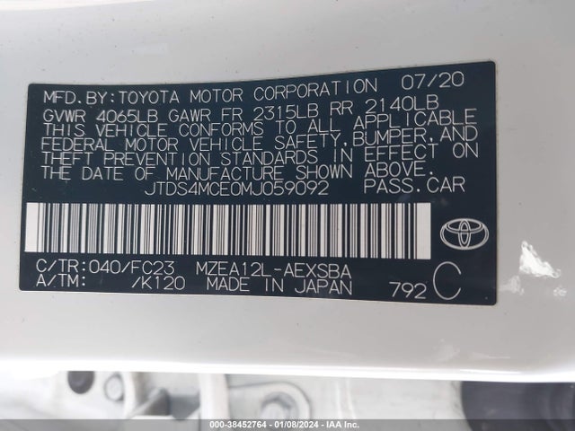Toyota COROLLA SE 2021 JTDS4MCE0MJ059092 Image 9