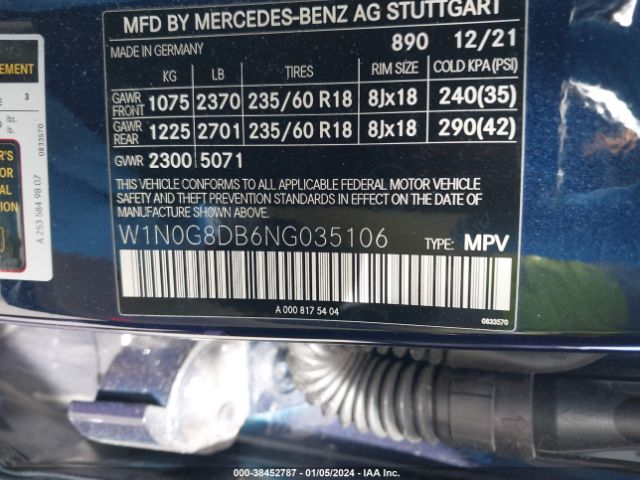 W1N0G8DB6NG035106 Mercedes-Benz Glc 300 Suv