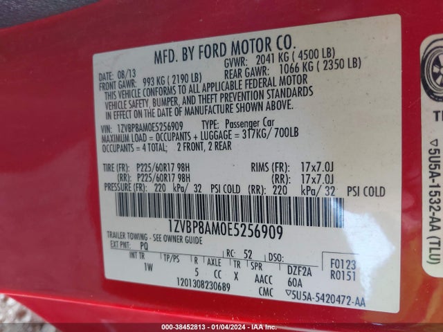 2014 FORD MUSTANG V6 VIN: 1ZVBP8AM0E5256909