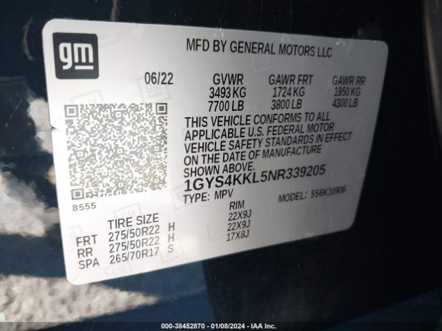1GYS4KKL5NR339205 Cadillac Escalade Esv 4wd Premium Luxury