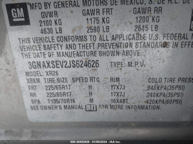 Chevrolet EQUINOX LT 2018 3GNAXSEV2JS624626 Image 9