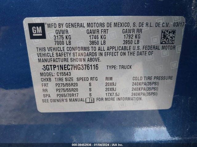 GMC Sierra 1500 Slt 2017 3GTP1NEC7HG376116 Image 9