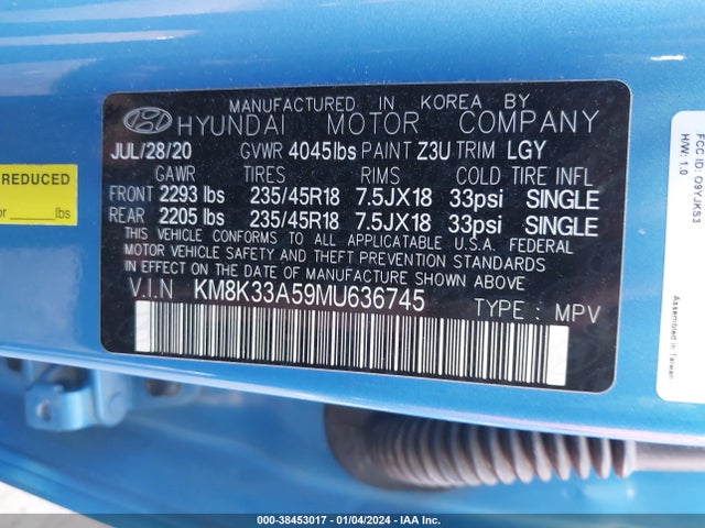Hyundai Kona Limited 2021 KM8K33A59MU636745 Image 9