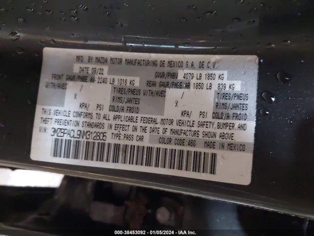 2022 MAZDA MAZDA3 VIN: 3MZBPACL9NM312805