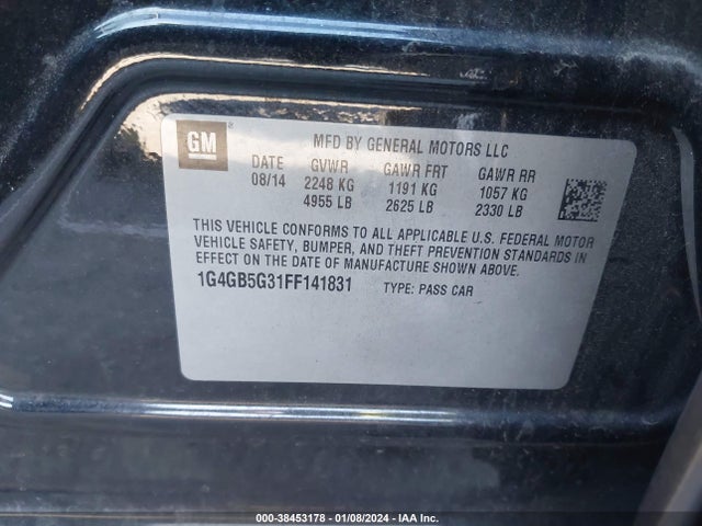 Продаж на аукціоні авто 2015 Buick Lacrosse Leather, vin: 1G4GB5G31FF141831, номер лоту: 38453178