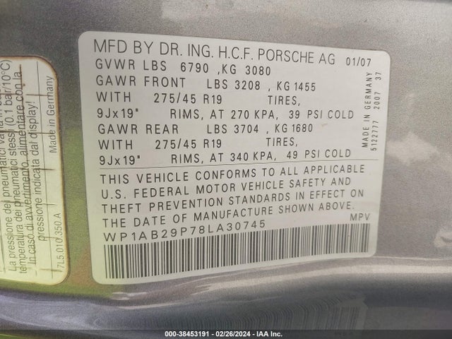 2008 PORSCHE CAYENNE WP1AB29P78LA30745 Photo 8