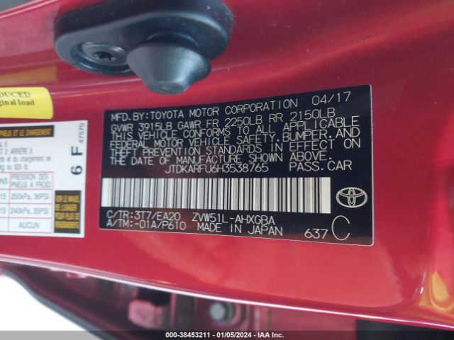 2017 TOYOTA PRIUS JTDKARFU6H3538765 Photo 8