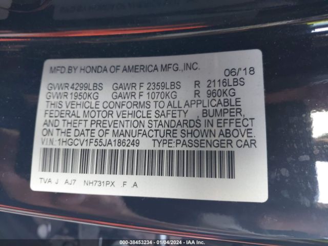 1HGCV1F55JA186249 Honda Accord Ex-l
