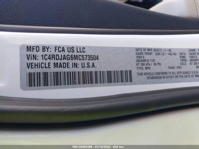 1C4RDJAG6MC573504 Dodge Durango Sxt Plus Awd