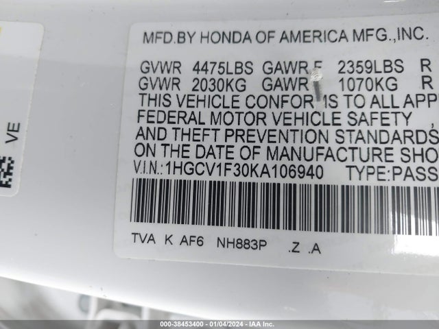 Honda Accord Sport 2019 1HGCV1F30KA106940 Image 9