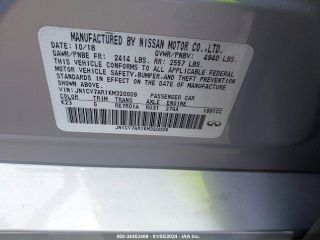 JN1CV7AR1KM320009 Infiniti Q50 2.0t Pure
