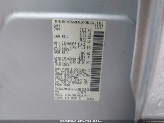 5N1AZ2MG8JN108380 Nissan MURANO SV