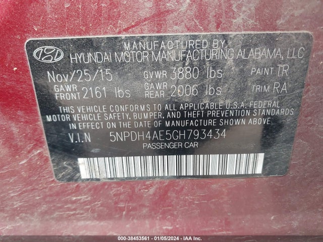 Hyundai ELANTRA SE 2016 5NPDH4AE5GH793434 Image 9