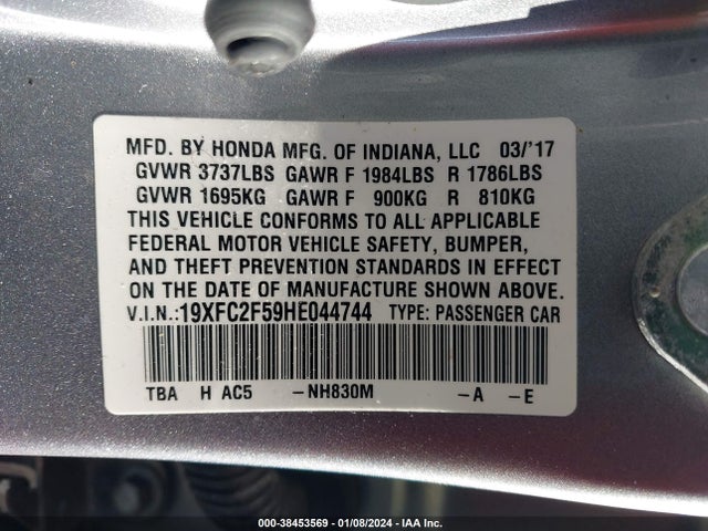 Honda Civic Lx 2017 19XFC2F59HE044744 Image 9