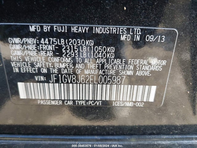 Subaru Impreza Wrx Sti 2014 JF1GV8J62EL005987 Image 9