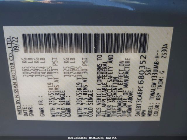 5N1BT3CA6PC680352 Nissan Rogue Sl Fwd