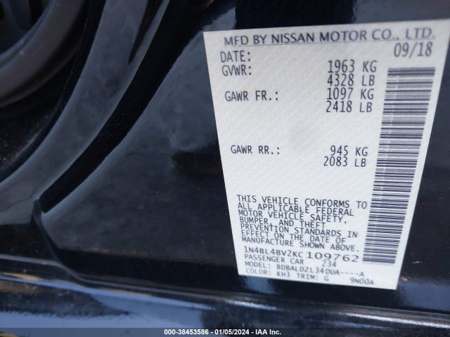 Nissan Altima 2.5 S 2019 1N4BL4BV2KC109762 Image 9