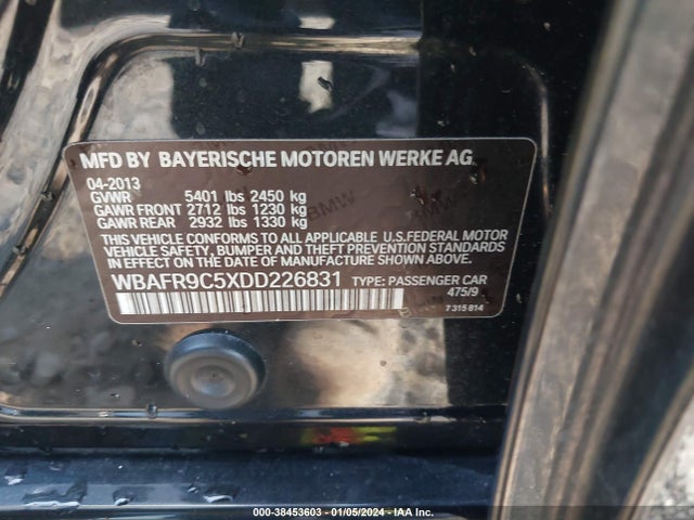 2013 BMW 550I VIN: WBAFR9C5XDD226831
