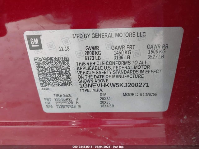 Chevrolet Traverse 3lt 2019 1GNEVHKW5KJ200271 Image 9