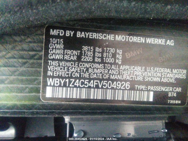 WBY1Z4C54FV504926 BMW I3 Base W/range Extender