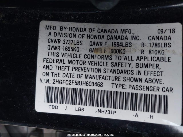 Honda Civic Lx 2018 2HGFC2F58JH603468 Image 9