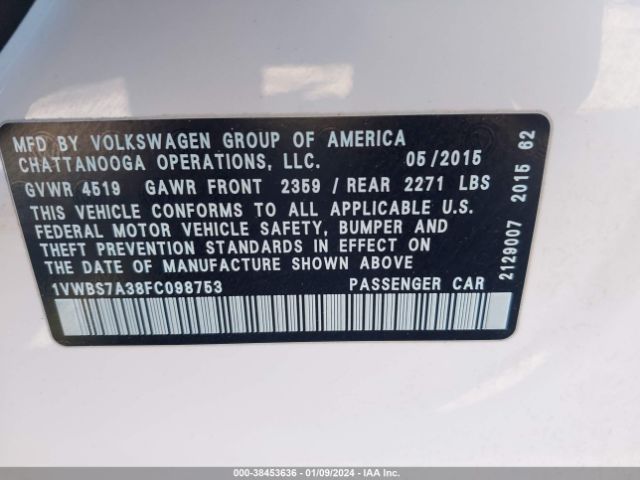 1VWBS7A38FC098753 Volkswagen Passat 1.8t Sport