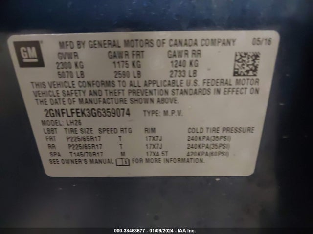 Chevrolet EQUINOX LT 2016 2GNFLFEK3G6359074 Image 9