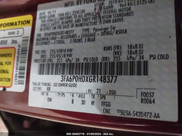 Ford FUSION SE 2016 3FA6P0HDXGR148377 Image 9