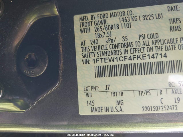 2015 FORD F-150 XLT VIN: 1FTEW1CF4FKE14714