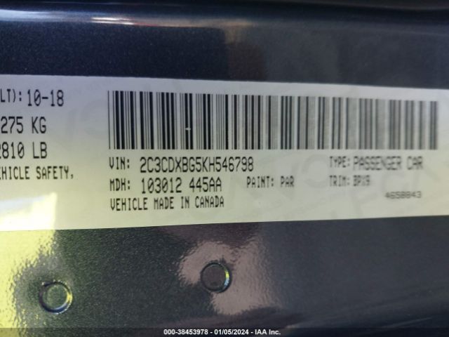 2C3CDXBG5KH546798 Dodge Charger Sxt Rwd