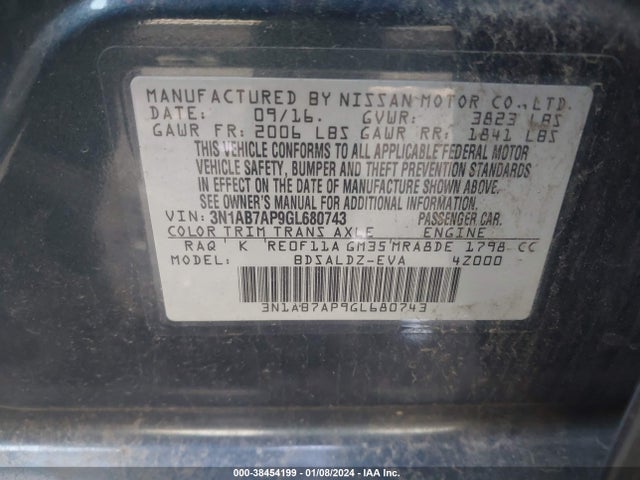 Nissan SENTRA SV 2016 3N1AB7AP9GL680743 Image 9