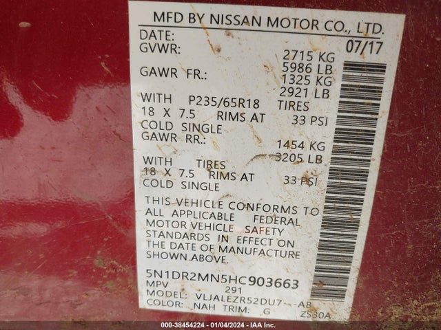 Nissan Pathfinder Sv 2017 5N1DR2MN5HC903663 Image 9