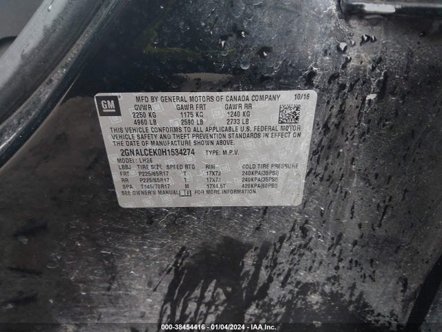 Chevrolet EQUINOX LT 2017 2GNALCEK0H1534274 Image 9