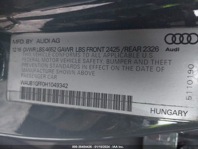 2017 AUDI S3 2.0T PREMIUM PLUS VIN: WAUB1GFF0H1049342