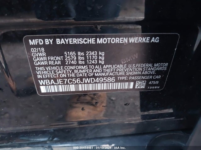 BMW 540i Xdrive 2018 WBAJE7C56JWD49586 Image 9