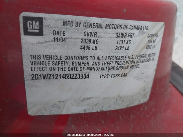 2005 CHEVROLET MONTE CARLO SUPERCHARGED SS VIN: 2G1WZ121459223904