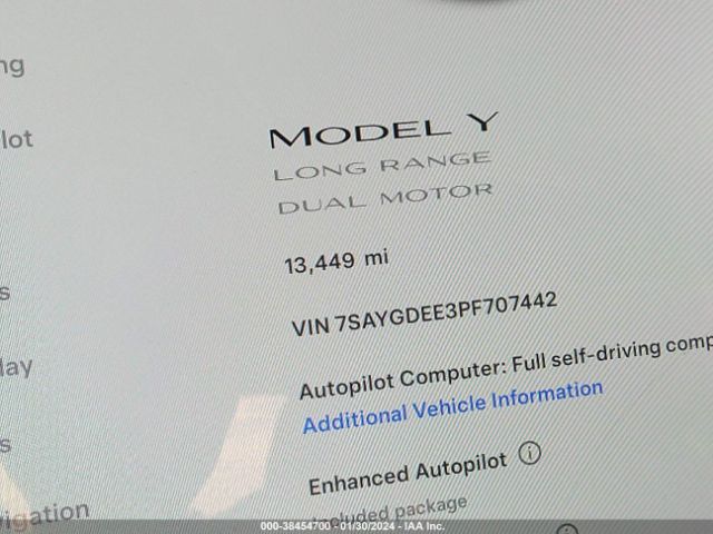7SAYGDEE3PF707442 Tesla Model Y Awd/long Range Dual Motor All-wheel Drive