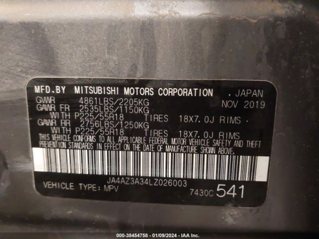 JA4AZ3A34LZ026003 Mitsubishi Outlander Es 2.4 S-awc