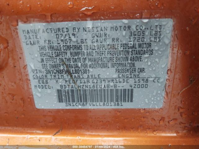 3N1CN8FV6LL801381 Nissan Versa Sr Xtronic Cvt