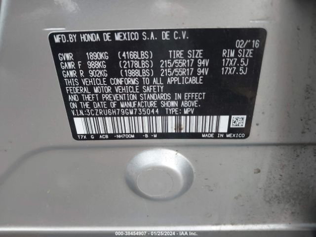 3CZRU6H79GM735044 Honda Hr-v Ex-l