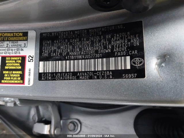 Toyota CAMRY SE 2018 4T1B11HK4JU577301 Image 9