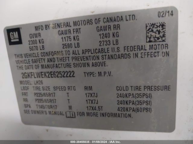 2GKFLWEK2E6252222 GMC Terrain Sle-2
