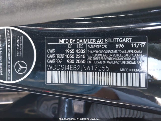 WDDSJ4EB2JN617255 Mercedes-Benz CLA 250