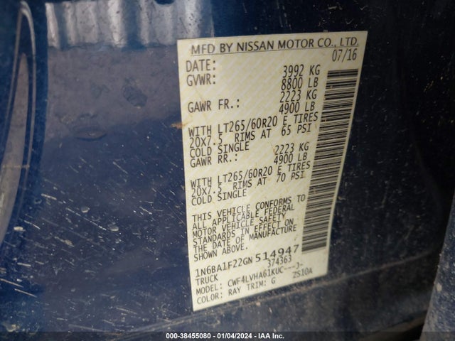 1N6BA1F22GN514947 Nissan Titan Xd Sl Diesel
